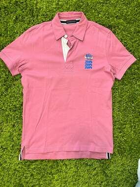 Kent & Curwen Pink Rugby Polo Shirt with Triple Blue Lion Crest